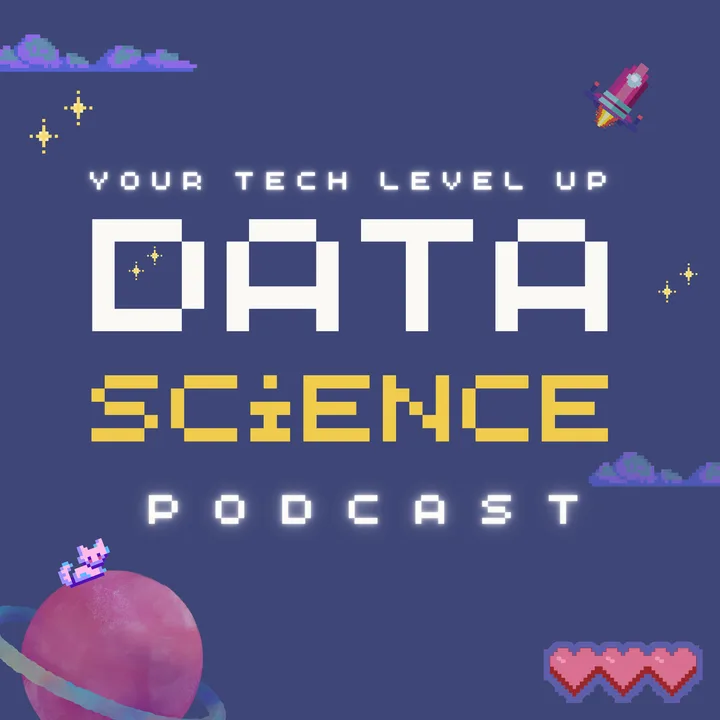 Data Science at Home podcast cover: pixel-art title on a starry navy sky